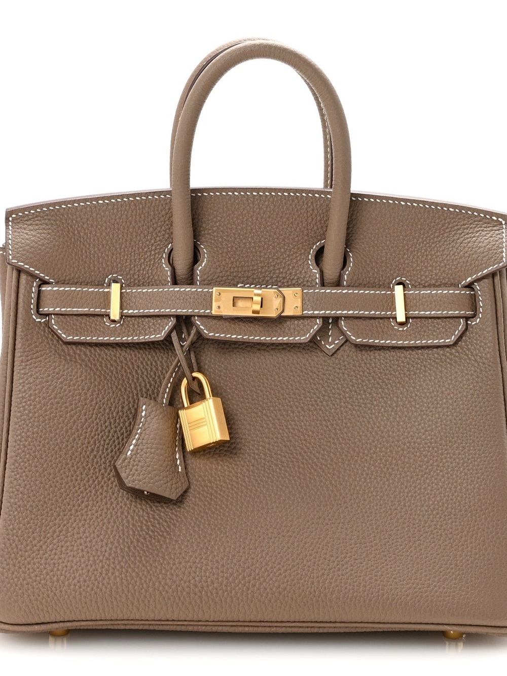 HANDMADE H BIRKIN 25 GHW 18K plated etoupe taupe Togo contrast stitching